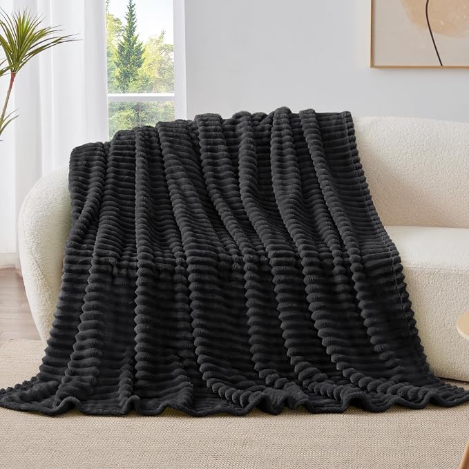BEDELITE Ribbed Twin Blanket for Couch & Bed, Black, 60"x80" | Ultra-Soft Plush Fleece, Cozy, Warm Yet Lightweight, Ribbed Texture, Home Decor, Machine Washable, Giftable, All-Season Use