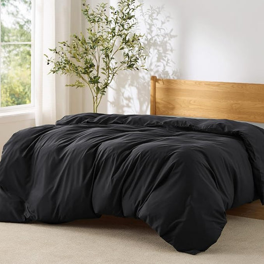 Bedsure Duvet Cover Queen Size, 1Pc Soft Double Brushed Bedding, Black | For Kids & Adults, 90"x90", Only 1 Comforter Cover, No Pillow Shams, Hotel Luxury, Breathable, Lightweight, Zipper Closure