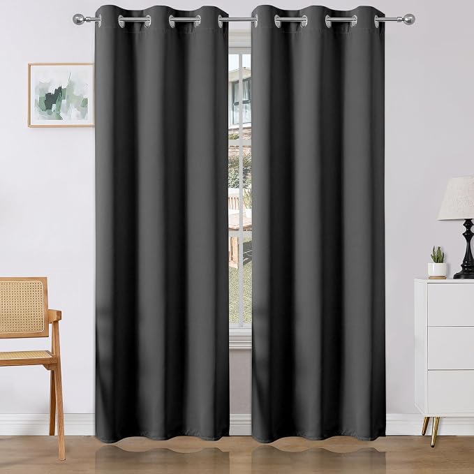 Joydeco Blackout Curtains 84 Inch Length 2 Panels Set, Thermal Insulated Long Curtains& Drapes 2 Burg, Room Darkening Drapes for Bedroom Living Room (Grey, W37 x L84 Inch)