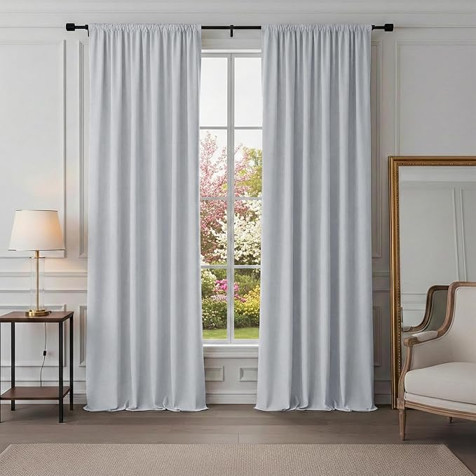 PONY DANCE Blackout Curtains for Bedroom 90 inches Long 2 Panels Set, Thermal Insulated Rod Pocket Black Out Window Drapes, Noise Reducing Window Treatment for Living Room(W52 x L90 inch, White)