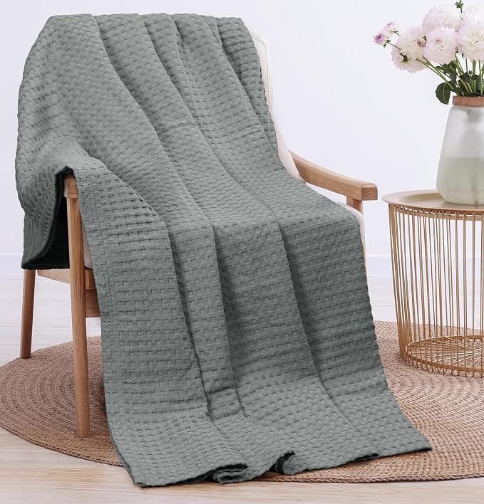 Utopia Bedding 100% Cotton Waffle Blanket Throw Size Cool Grey, 50x60 Inch | Lightweight Breathable Cozy Summer Bed Blanket Home Decor Gift for Women and Men