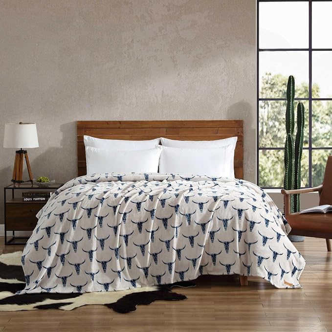 Wrangler - Blanket, Super Soft Plush Bedding, Yellowstone Inspired Throw Blanket for Couch or Bed (Plains Creek Blue, 50" x 70")