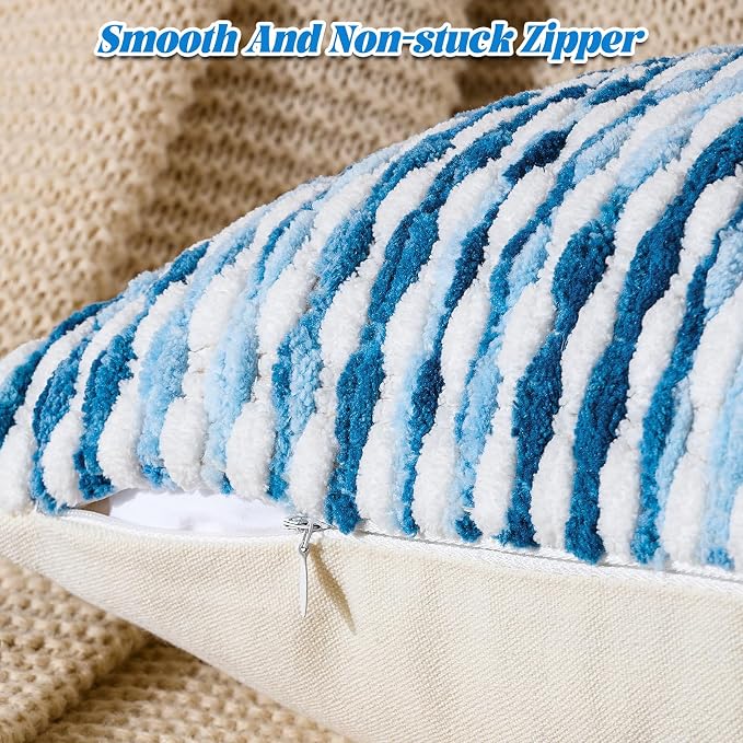 AmHoo Boho Chenille Pillow Cover Decorative Tufted Pillowcase for Couch Bed Sofa Bedroom Living Room Modern 12 x 20-Inch Sky Blue