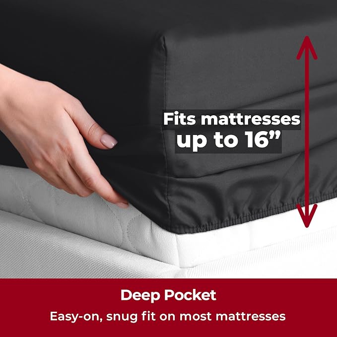 Mellanni Iconic 5-Piece, Ultra Soft Sheet Set (Split King, Black) | 10M+ Sleepers. Lab-tested: Sleeps Cool, Stays Bright, Strong, Smooth. Good Housekeeping Best Bedding, 7 yrs running.