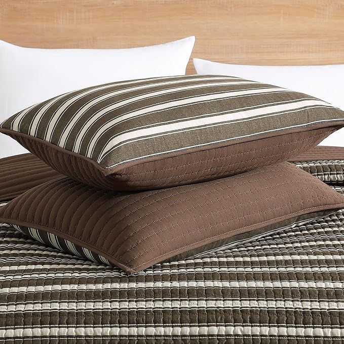 King Size Quilt-Lightweight Bedspreads Brown King Quilt Bedding Set | Reversible Coverlet with 2 Shams for All Seasons, Suitable for Bed, Couch, 3 Pieces, 106"x94"