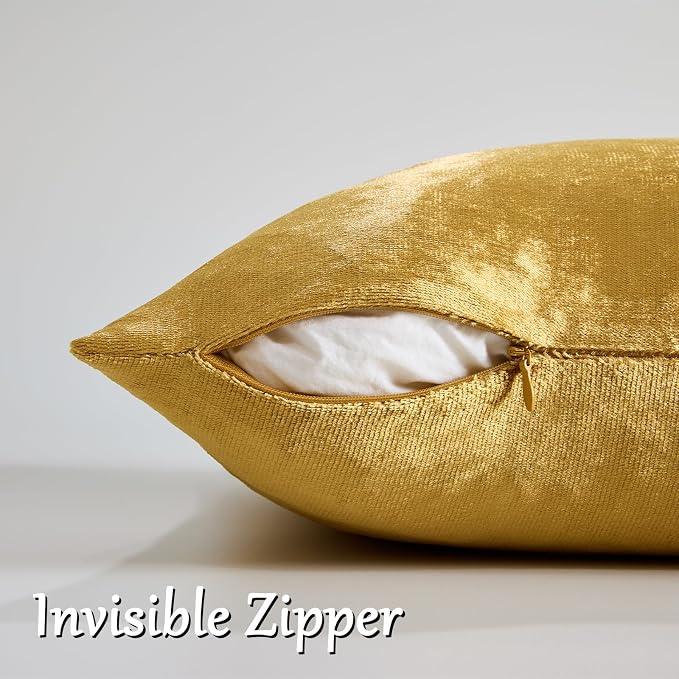 GIGIZAZA Gold Velvet Pillow Covers 20x20 Decorative Pillows Pack of 2 | Throw Pillows for Couch Sofa,300gsm Soft Textured Fabric,Modern Square Accent Pillowcases,Luxury Cushion Covers