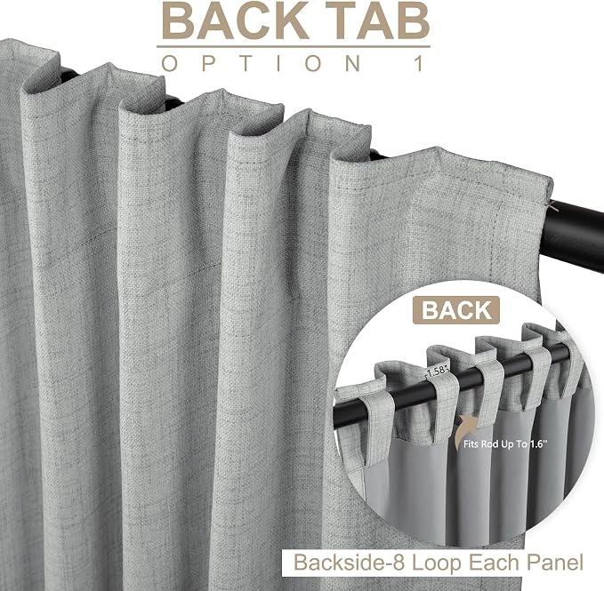 Linen Textured Total Blackout Curtains for Bedroom 90 Inches Long, Grey | 100% Blackout Shield, Back Tab/Rod Pocket Living Room Drapes, Thermal Insulated Blackout Curtains 2 Panels Set, 50"W x 90"L