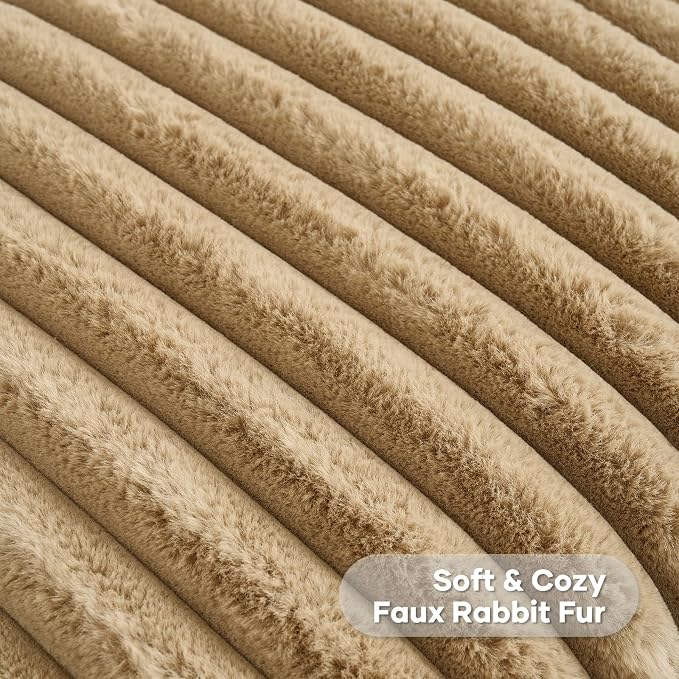 FUTEI Pack of 2 Faux Fur Throw Pillow Covers 24x24 Inch, Camel | Fluffy Faux Rabbit Fur Front/Premium Velvet Back,Hidden Zipper,Machine Washable,Non-Shedding,Colorfast,Insert Not Included.