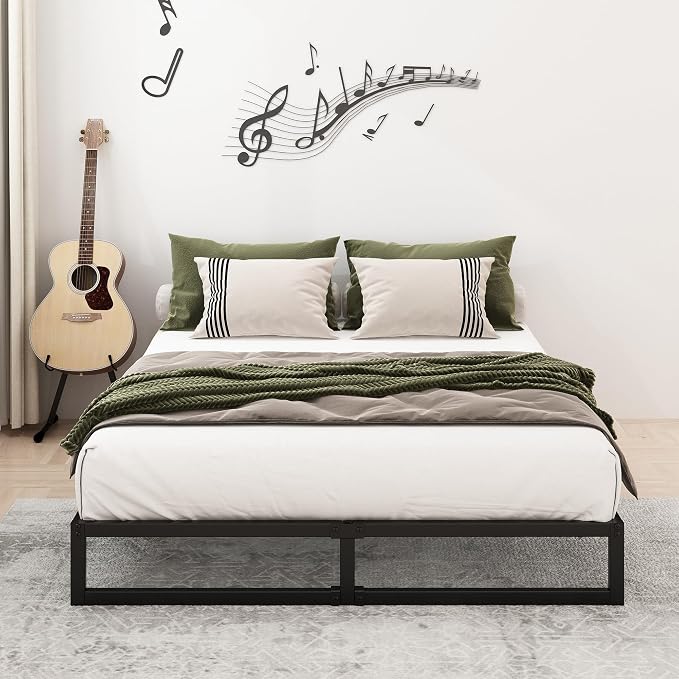 Lutown-Teen 8 Inch Queen Bed Frame with Heavy Duty Steel Slat Support | Sturdy Metal Queen Size Platform Bed Frame No Box Spring Needed, Easy Assembly, Black