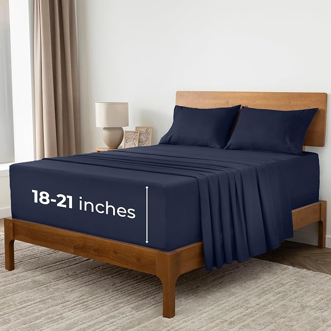 Mellanni Extra Deep Full Sheets - 4 PC Iconic Collection Bedding | Hotel Luxury, Ultra Soft, Cooling Bed Sheets - Wrinkle, Fade, Stain Resistant (Full, Navy Blue)