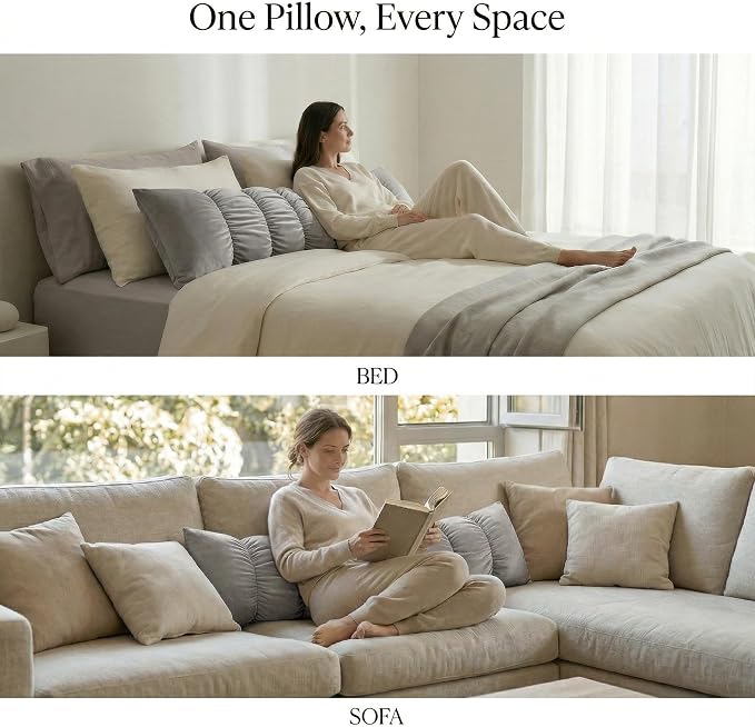 Pat. Pend. Full Body Pillow for Adults, 59 Inch, Zinc Gray | Segmented side sleeper pillow with a removable, washable soft velvet cover; long bed pillow for comfortable everyday use.