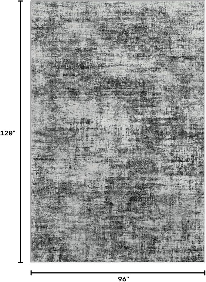 8x10 Area Rugs for Living Room: Washable Abstract Black Badroom Carpet | Non-slip TPE backing makes this washable soft low-pile rug safe & durable, Pet-friendly decor for dining room,nursery,office