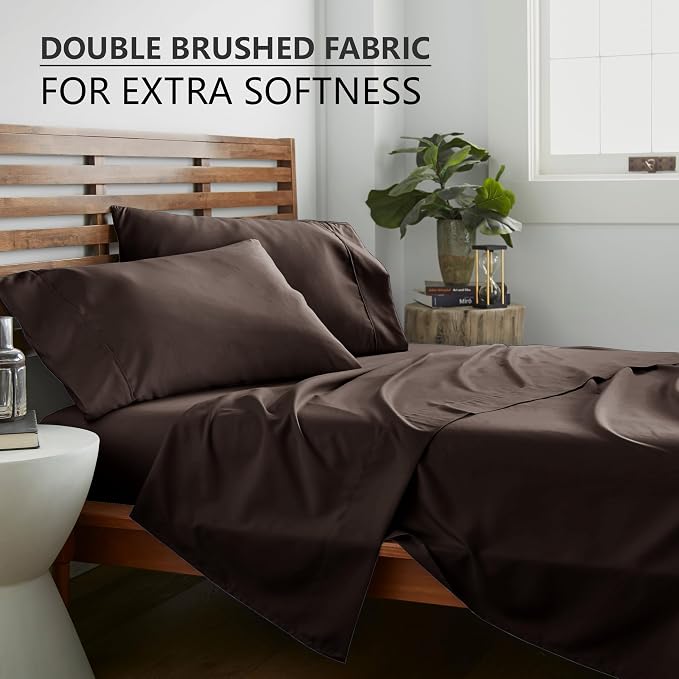 American Home Collection Twin XL Sheet Set - Ultra-Soft Microfiber 15-Inch Deep Pocket - College Dorm Bed Sheets, Wrinkle Free (Brown)