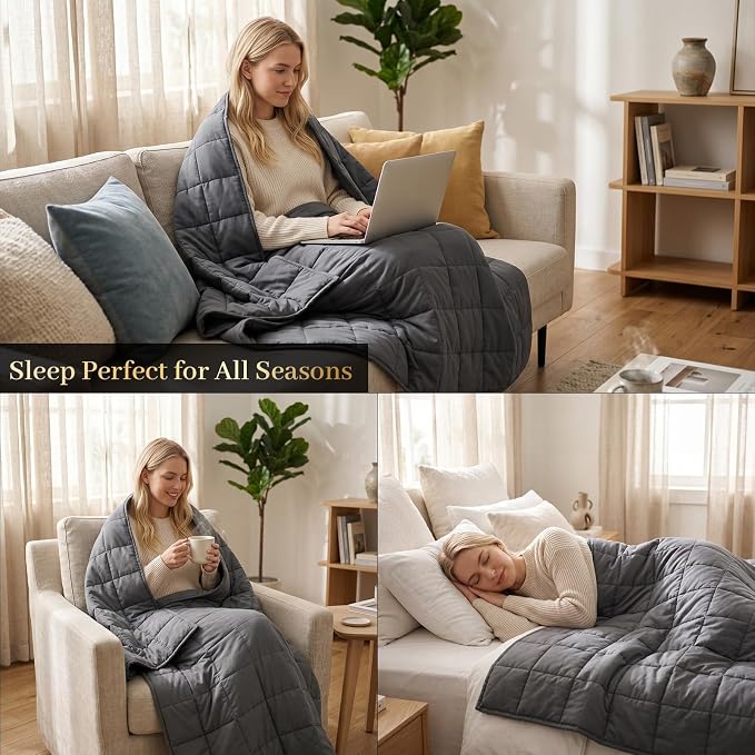 Machine Washable Weighted Blanket for Adults - Heavy Blankets for All-Season Sleeping, Cooling Soft & Breathable with Premium Glass Beads (60” x 80”｜20lbs)