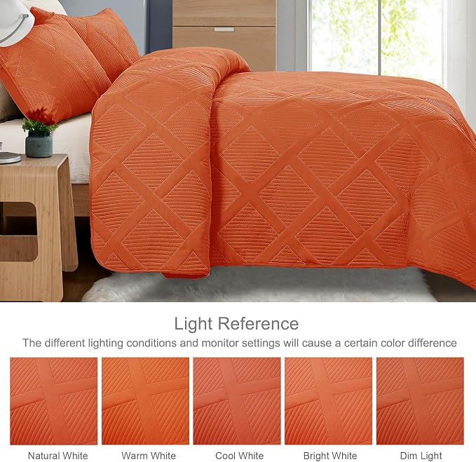 Exclusivo Mezcla Quilt King Size, Burnt Orange | Soft Bedspreads with 2 Pillow Shams, Modern Striped Pattern, Lightweight Bedding Set Coverlets for All Seasons, 104x96 Inch