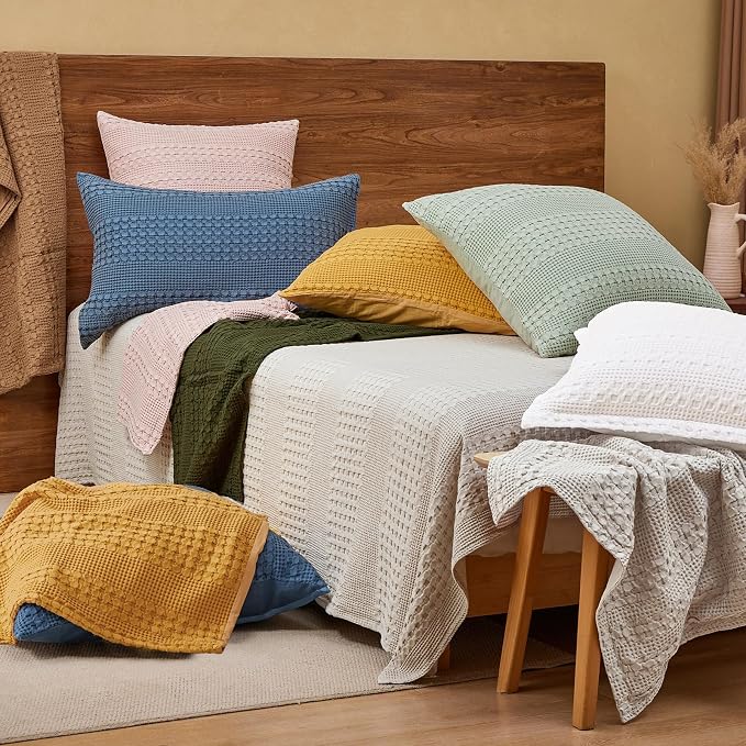 PHF 100% Cotton Waffle Weave Euro Sham Covers, 2 Pack 26" x 26" Bed Pillow Covers for Elegant Home Decor, No Filling, Luxury Aesthetic Soft Euro Pillow Cases for Bed, White