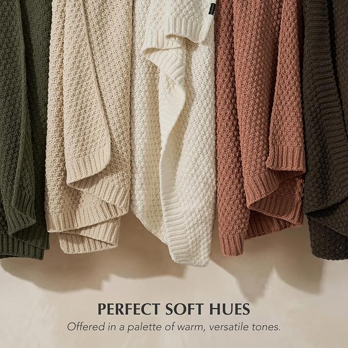 EVERGRACEHOME Chunky Chenille Knit Throw Blanket, 50 x 60, Terracotta Clay | Sculpted Moss Stitch, Chic Modern Farmhouse, All-Season Warmth, OEKO-TEX® Certified, Elegant Blanket for Couch, Bed, Sofa