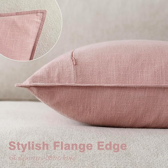 Foindtower Decorative Linen Lumbar Throw Pillow Covers 12x20 Inch Rose Pink | Pack of 2 Boho Farmhouse Pillowcase,Accent Neutral Solid Cushion Covers,Morden Home Decor for Couch Sofa Bedroom Living Room