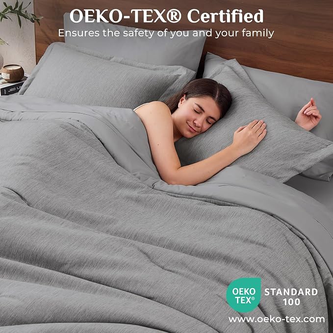 JOLLYVOGUE Grey King Comforter Set, Cationic Dyeing Bed in a Bag King 7 Pieces, Double-Tone Bedding Set with Down Alternative Comforter, Sheets, Pillowcases & Shams