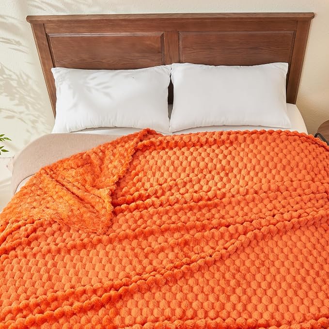 NEWCOSPLAY Fleece Clouds Cozy Queen Blanket for Couch, Orange, 90"x90" | Premium Silky Flannel Blanket, Soft Lightweight Fluffy Throw Blanket for Bed Sofa Decor, Gift for All Season Use