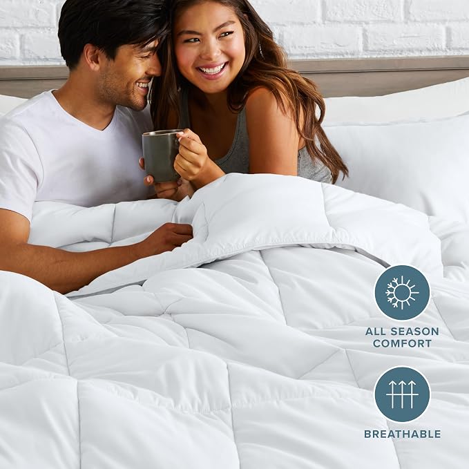 Bare Home Comforter Set - 1800 Ultra Soft (King/Cal King, White) | All-Season, Breathable, Hypoallergenic, Premium 1800, Warm, Cozy