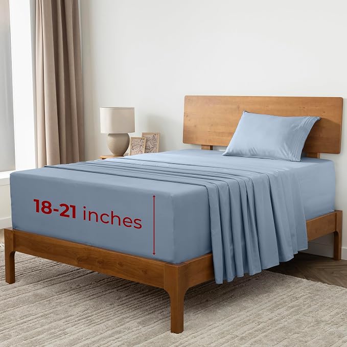 Mellanni Extra Deep Twin XL Sheets - 3 PC Iconic Collection Bedding | Hotel Luxury, Ultra Soft, Cooling Bed Sheets - Wrinkle, Fade, Stain Resistant (Twin Extra Long, Blue Hydrangea)