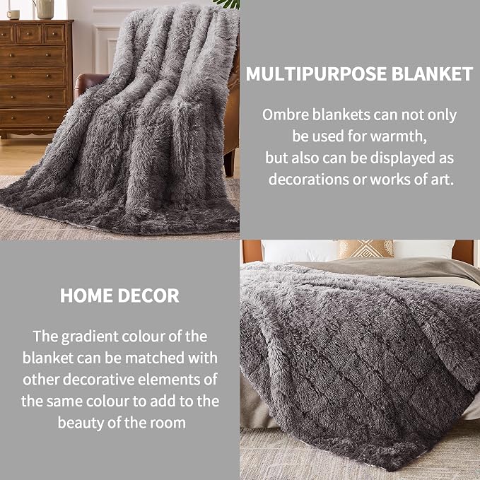 yescool Weighted Blanket for Adults (15 lbs, 60" x 80", Smoke Gray) Heavy Blanket for Sleeping Perfect for 140-160 lbs, Queen Size Faux Fur Blanket with Premium Glass Bead, Machine Washable