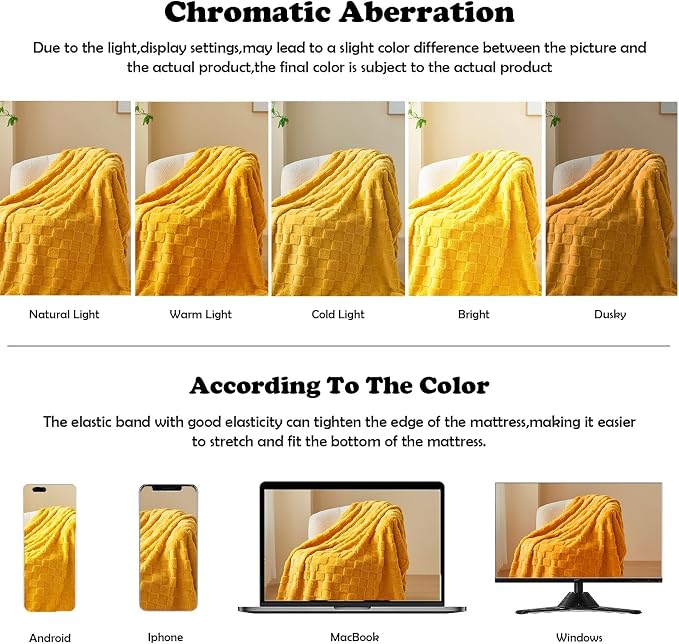 NEWCOSPLAY 3D Checkered Flannel Throw Blanket, Mustard Yellow, 50"x70" | Super Soft Cute Lightweight Decorative Premium Silky Fleece Blanket for Couch Sofa Bed, Gift for Women Men, All Season Use