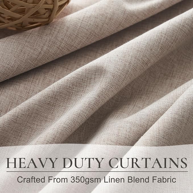 QJmydeco Black Out Linen Boho Curtains 72 Inch Long, Living/Bedroom Curtains 72 Inches Length 2 Panels Set Drapes for Window Energy Saving Noise Reducing Nursery (50" W x 72" L) Back Tab,Hook Belt