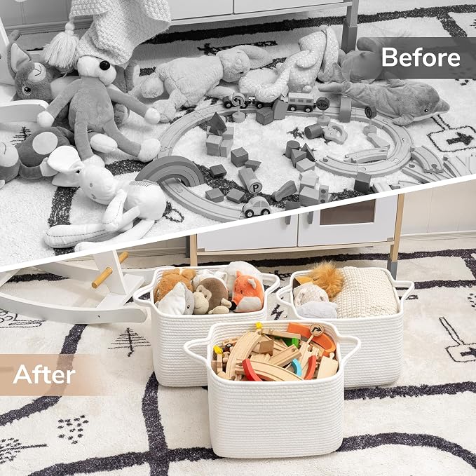 Goodpick Woven Storage Basket for Shelves, 13" x 10" x 9", White | Stylish Gift Basket for Home Decor, Cotton Rope Baskets for Books, Toys & Towels Storage, Shelf & Closet Organization