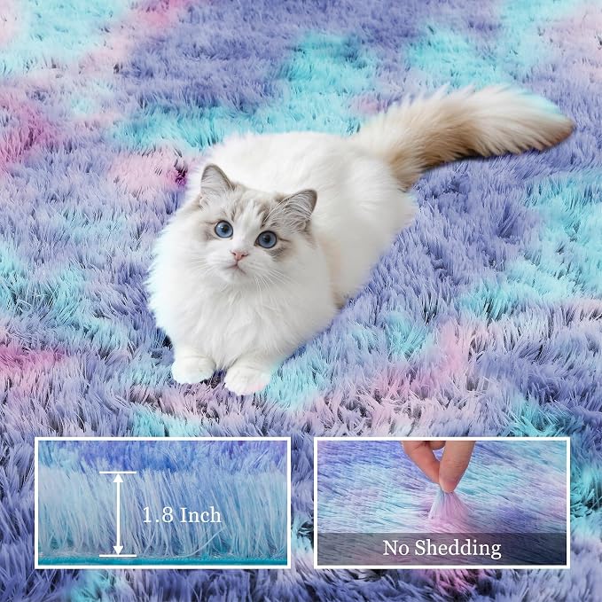 Area Rug Living Room Bedroom: 6x9 Fluffy Plush Shag Carpet Rainbow | For Kids Room Playroom Nursery Home Decor,Ultra Soft,Non-Slip Non-Shedding,Fuzzy Plush,Large Indoor Floor Carpet,Easy Clean