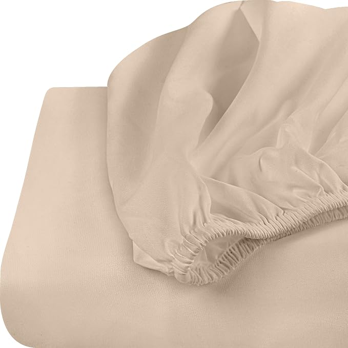 Pack of 2 Queen Fitted Sheet, Fits Up to 16 Inch Deep Pocket, Beige | Hotel Comfort, Cooling & Breathable Cotton like Polyester, Easy Fit, Wrinkle & Fade Resistant, Snug Fit, Easy Care, Oeko-Tex