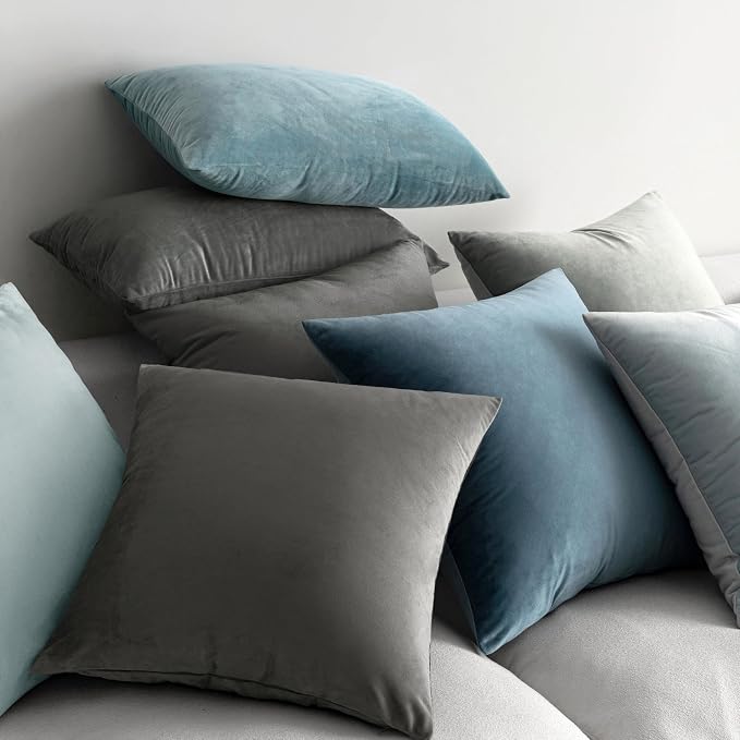 MIULEE 24x24 Inch Pack of 2 Euro Velvet Throw Pillow Covers Medium Gray | Soft Solid Decorative Euro Sham, Modern Luxury Home Decor, for King Bed Sofa Couch Bedroom Livingroom