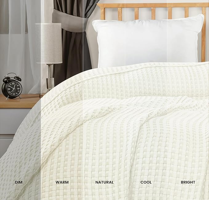 Utopia Bedding 100% Cotton Waffle Blanket King Size Ivory, 90x108 Inch | Lightweight Breathable Cozy Summer Bed Blanket Home Decor Gift for Women and Men