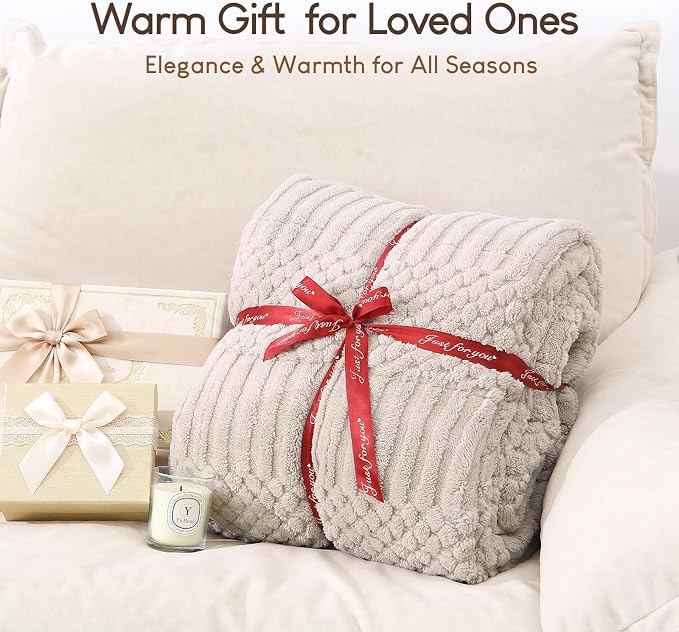 Cottonblue Weighted Blanket 15 lbs for Adults Queen Size Soft Sherpa Fleece | Fuzzy Jacquard Heavy Blankets Throw 60"x80" for Sleep Calm Relax, Cozy Warm Knitted Heavy Blanket for Bed Sofa,Grey & Beige