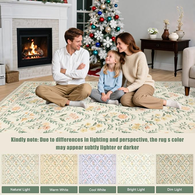 PLHXFR 2.6x14 Washable Runner Rug：Floral Indoor Kitchen Carpet Beige Multi | For Hallway Bedroom Kitchen Laundry Bathroom Dorm,Vintage Floral,Machine washable,Non Slip,Stain Resistant,Indoor Floor