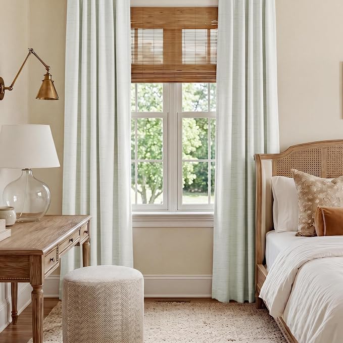 RYB HOME Ivory White 100% Blackout Curtains for Bedroom, Linen Drapes Back Tab&Rod Pocket, Thermal Insulated Privacy Assurd Curtains for Sliding Glass Doors/Dining/Living Room, W52 x L90, 2 Panels