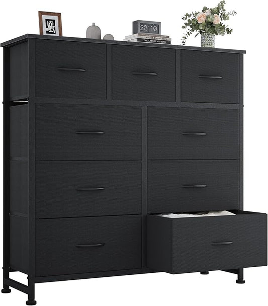 OLIXIS 9 Drawer Black Dresser for Bedroom, Closet Organizer Storage Tower | Easy-Pull Chest of Fabric Drawers, Lightweight Clothes Organizer, Anti-Tip Design, Space-Saving Storage for Dorm, Apartments
