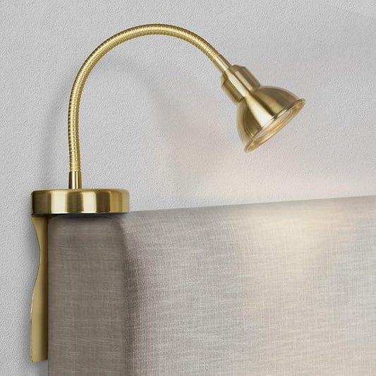 Patented Innovative Design Headboard Reading Light. No Drilling Golden Book Light for Bedtime Reading. Dimmable LED Book Reading Lamp with Bulb. Movable & Flexible, Gold