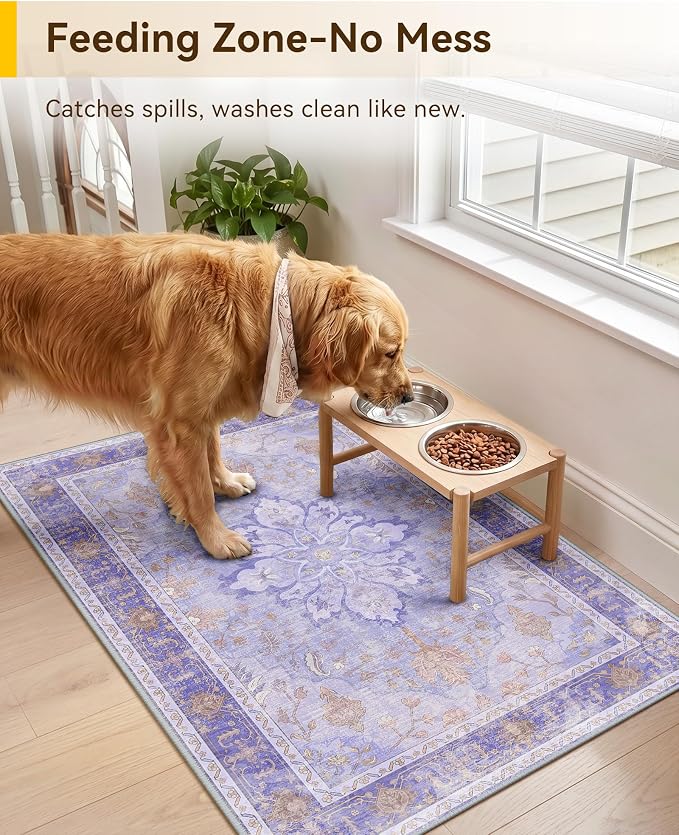 RELEANY Washable Area Rug, Small 2'x3', Purple | Non-Slip, Water Repellent, Pet Friendly, Easy to Clean, Vintage Floral Boho Decor for Kitchen Entryway Bathroom