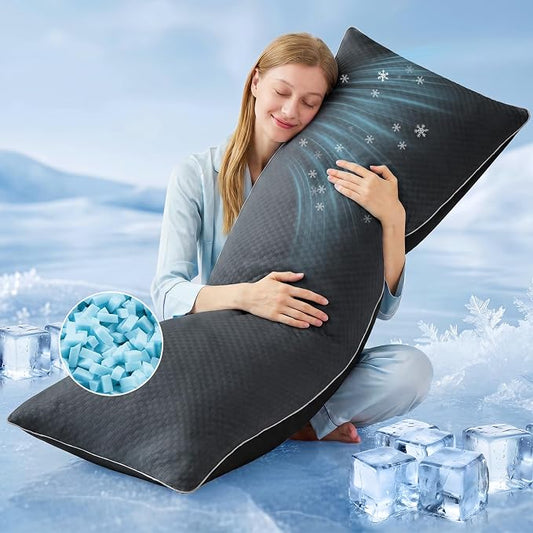 YZ HOME Cooling Body Pillow for Adults with Washable Pillowcase | Long Pillow for Bed with Memory Foam Insert，Adjustable, Soft Support for Side Sleeper, Pregnant(Grey, 20x54Inch)