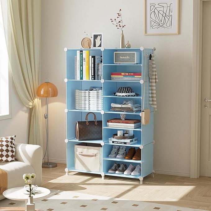 AWTATOS Closet Organizer 8 Cube Storage Shelves, Blue | Closet Storage, Clothes Organizers, Stackable Cubby Shelving, for Closet Bedroom Living Room