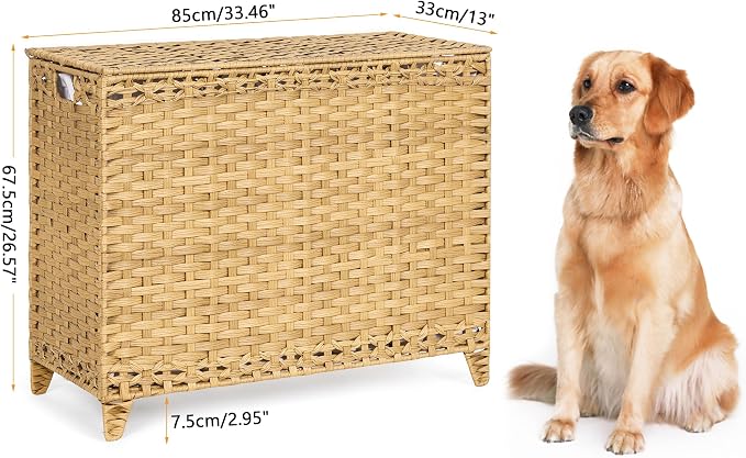 Laundry Hamper with 4 Removable Liner Bags, 176L Laundry Sorter with Lid | Raised Feet; Side Carry Handles; Handwoven PP Rattan; Rust-Resistant Iron Frame; Decorative Woven Design