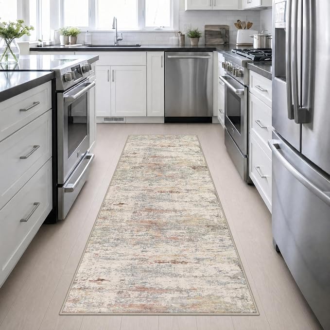 3x10 Washable Runner Rug：Modern Abstract Kitchen Soft Carpet Taupe | For Hallway, Bedroom, Kitchen, Laundry, Bathroom,Door Mat,Modern Abstract,Machine washable,Non-Slip,Stain Resistant,Indoor