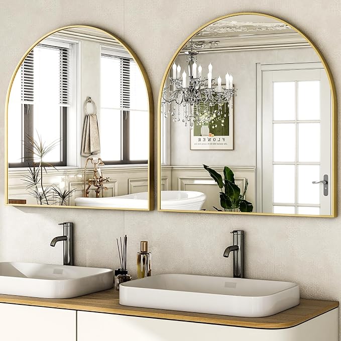 HARRITPURE 26"x28" Arched Bathroom Mirror Wall Mounted Gold Arch Mirror | Vanity Aluminum Alloy Frame Arch Wall Mirror for Living Room, Bedroom, Entryway