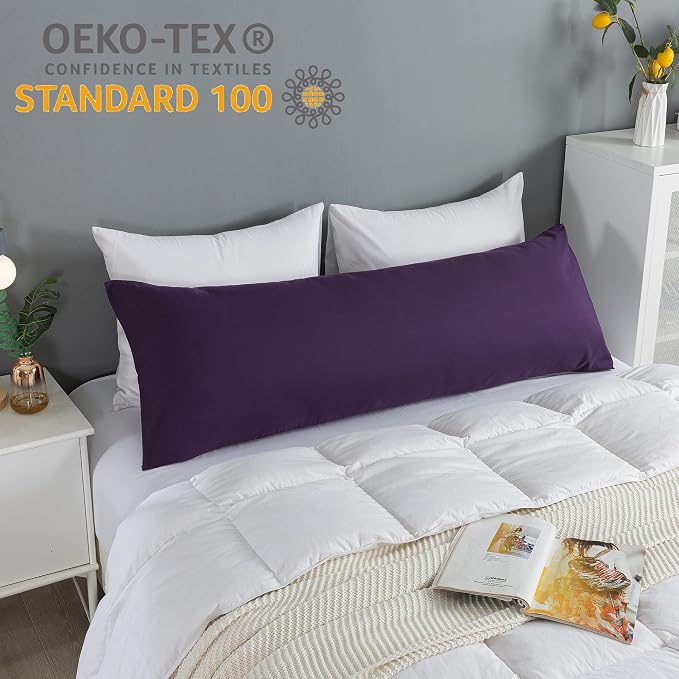ELNIDO QUEEN Body Pillow with Pillowcase - Soft Long Bed Pillow for Adults - Breathable Full Body Pillow Insert for Sleeping, 20x54inches, Purple