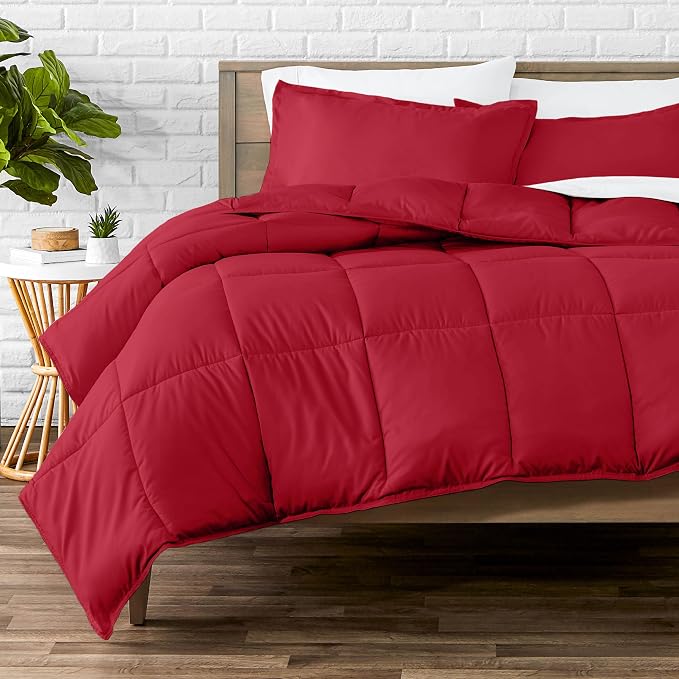 Bare Home Comforter Set - 1800 Ultra Soft (Oversized Queen, Red) | All-Season, Breathable, Hypoallergenic, Premium 1800, Warm, Cozy