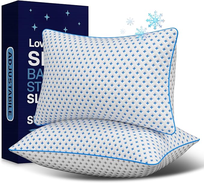 King Size Pillows Set of 2, Cooling Shredded Memory Foam Pillows | Adjustable Loft, Balanced Support, Medium Firm Feel, Side Back Stomach Sleepers, Washable Cover, Airflow Design, Easy Care