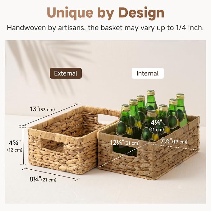 StorageWorks Wicker Storage Baskets for Shelves, Decorative Baskets, 2-Pack | Water Hyacinth Rectangle Wicker Baskets for Organizing, Bathroom Basket Organizer,Pantry Organizers and Storage,Woven Baskets