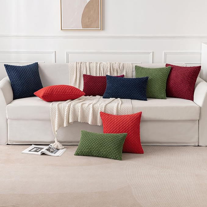 MIULEE Lumbar Decorative Throw Pillow Covers 12x20 Navy Blue Corduroy | Textured Striped Pack of 2 Striped Pillow Covers Modern Farmhouse Coastal Home Decor for Couch Bed Sofa Living Room